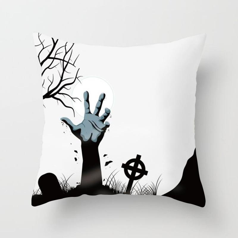 New Halloween Black and White Skull Pumpkin Printed Peach Leather Velvet Pillowcase Sofa Office Cushion Cover