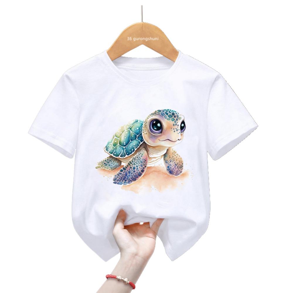 Kawaii Sea Turtle Print Tshirt For Girls/Boys Cool Kids Clothes Harajuku Shirt Lovely Children Clothing Summer Fashion T-Shirt