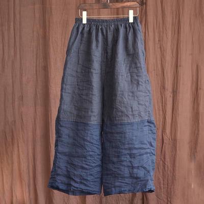 New Splicing Cotton and Linen Pants Wide-leg and Wide Casual Pants Sun Protection Elastic Loose Large Size Nine-point Pants