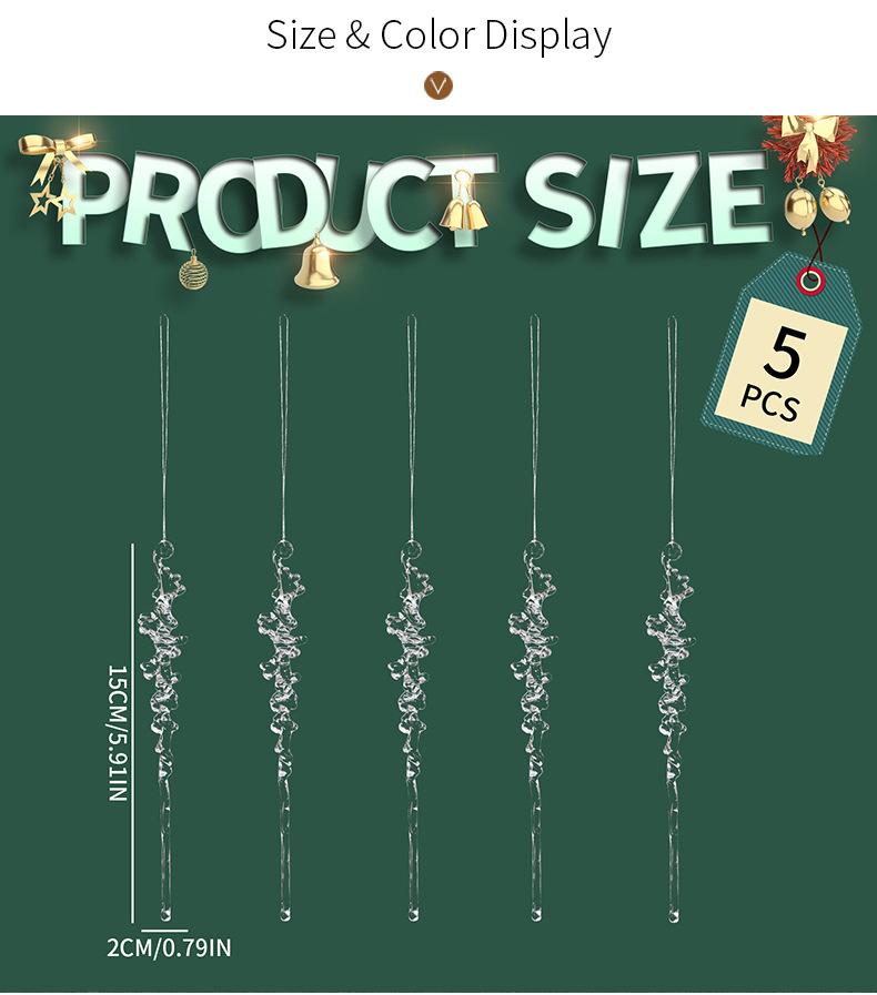 5/10ks Elegantní akrylové ozdoby ledovců - Mrazivé, visící křišťálové přívěsky pro výzdobu vánočního stromku, Ideální pro sváteční večírky