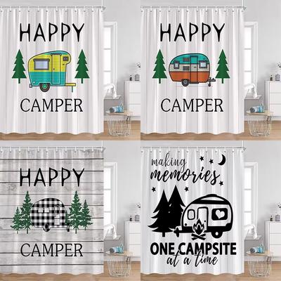 Cartoon Camper Shower Curtains Tree Camping Travel Bus Rv Bathroom Curtain Polyester Fabric Home Decoration With Hooks For Bath