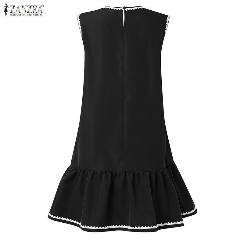 ZANZEA Women Casual Round Neck Loose Sleeveless Dress