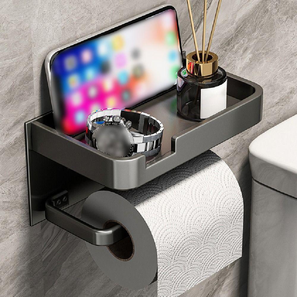 Wall-Mounted Roll Paper Storage Rack Aluminum Phone Storage Shelf Bathroom Tissue Box Living Room