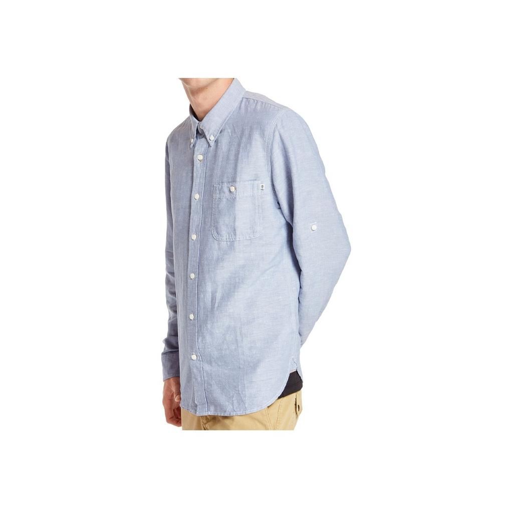 Timberland Button Single Pocket Cotton Linen Casual Slim Fit Long Sleeve Shirt Men shirts Sky-Blue A2BDKB02