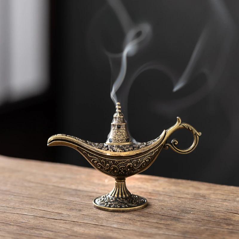 Durable Antique Style Incense Burner Air Purification Metal Aroma Furnace Gifts Wishing Aladdin Lamp Home Decor
