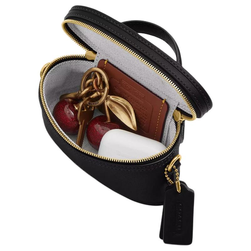 Coach Trail 15 Metal Hardware Ring Zipper Chain Detail Glove Tanned Leather Handbag Mini Women's Black