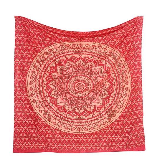 Tapisserie murale mandala rouge, tapisserie indienne en polyester, couvre-lit, pique-nique, plage, couverture, art mural, tapisserie hippie, couvre-lit.