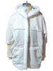 Women's Light Gray Quilted Hooded Winter Coat with Faux Fur Trim and Ribbed Sleeve Detail