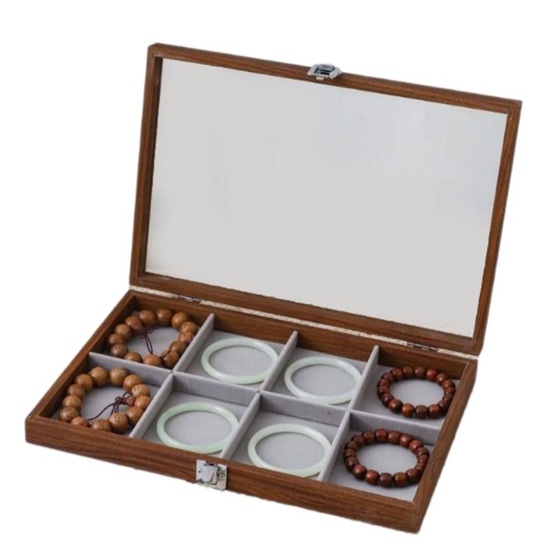 Chic Wood Earring Holder with Lid Wood Jewelry Collection Box with Partitions and Lid Elegant Presentation Tray