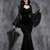 Women Solid Color Velvet Fishtail Maxi Dress Elegant Lace Up Long Sleeve Evening Gown