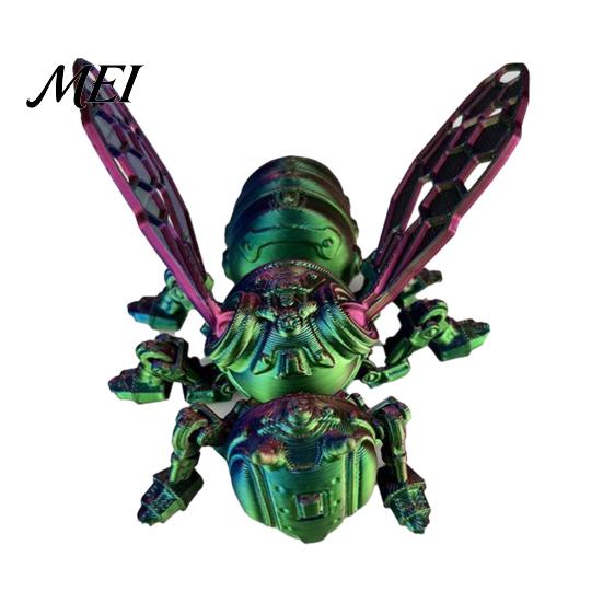 Collectible Bee Figure 3D Printed Mechanical Figurine, Hornet Ornament with Movable Joints, Articulated Wasp Desktop Model Fidget Toy, Insect
