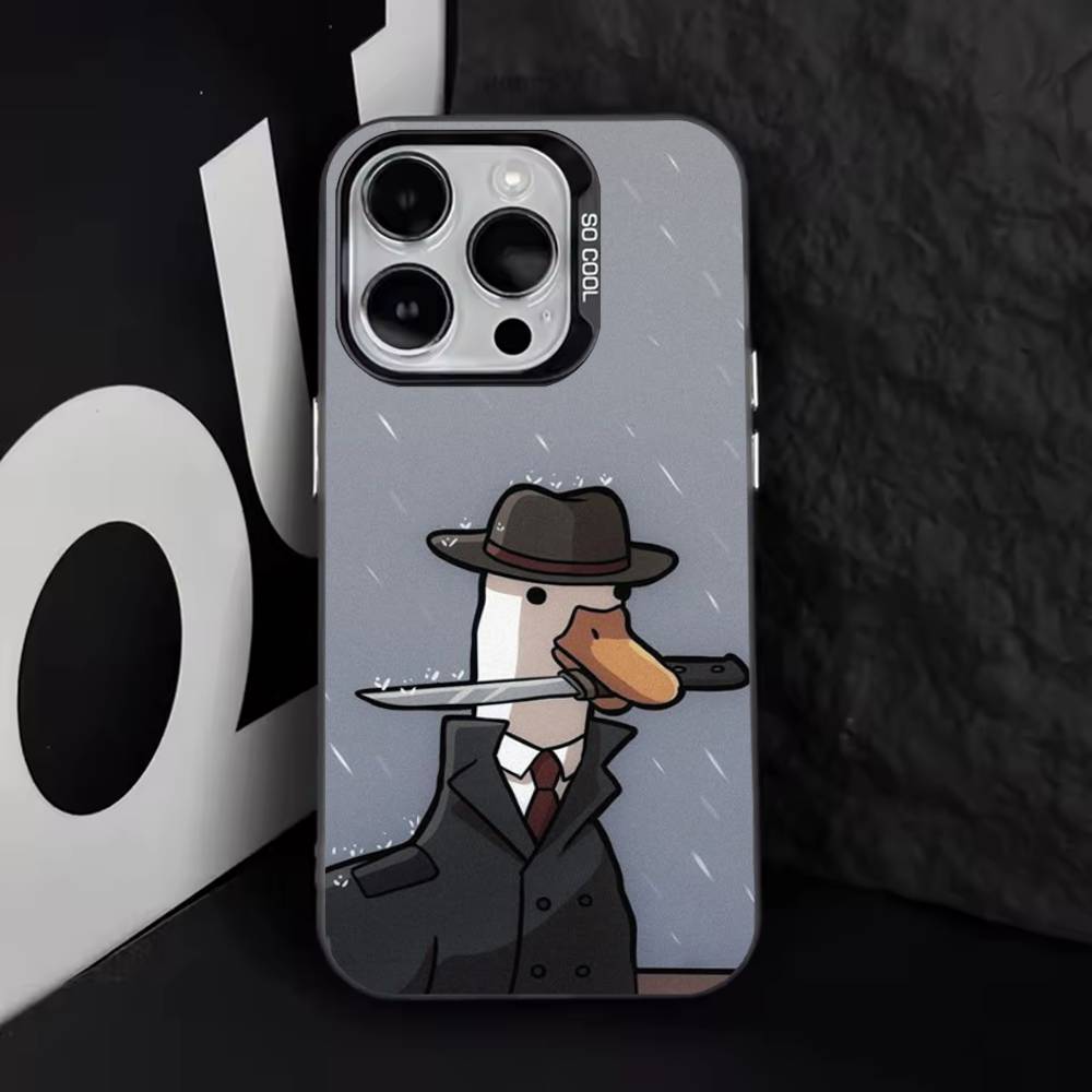 Funny D-Duck Cartoon For iPhone 11,12,13,14,15,16,17,Pro,Max,Plus,E,Air,Mini Phone Case IMD Matte Black