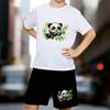 Boys 2 Piece Cute Cartoon Panda Printed Outfit, Short Sleeve T-Shirt and Shorts Set for Kids Age 5-14,Black Sporty Casual Summer Clothes