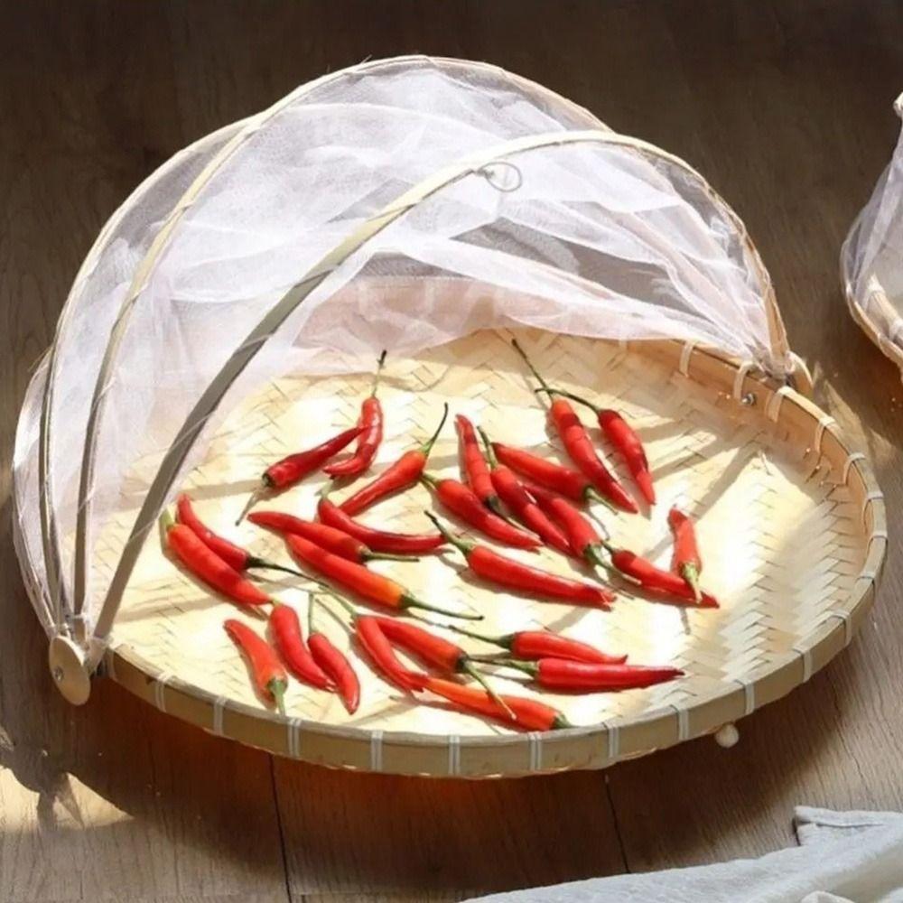 Contenitore per alimenti con zanzariera Copertura per alimenti Antipolvere Cesto a tenda intrecciato a mano Cesto in bambù per conservazione alimenti Frutta