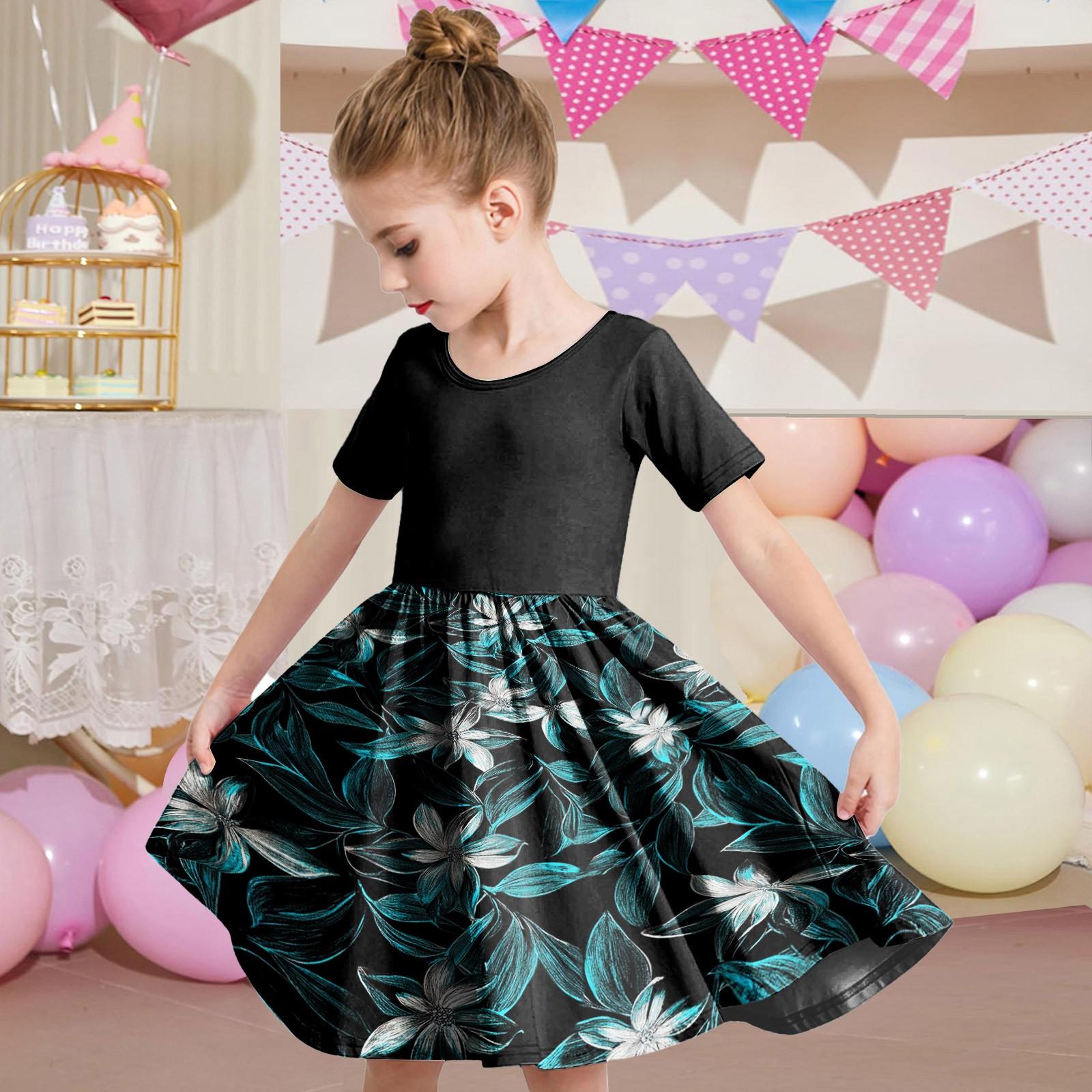 

Летнее платье для девочек, платье для малышей, однотонное повседневное платье-футболка с коротким рукавом А-силуэта 160 зелёный