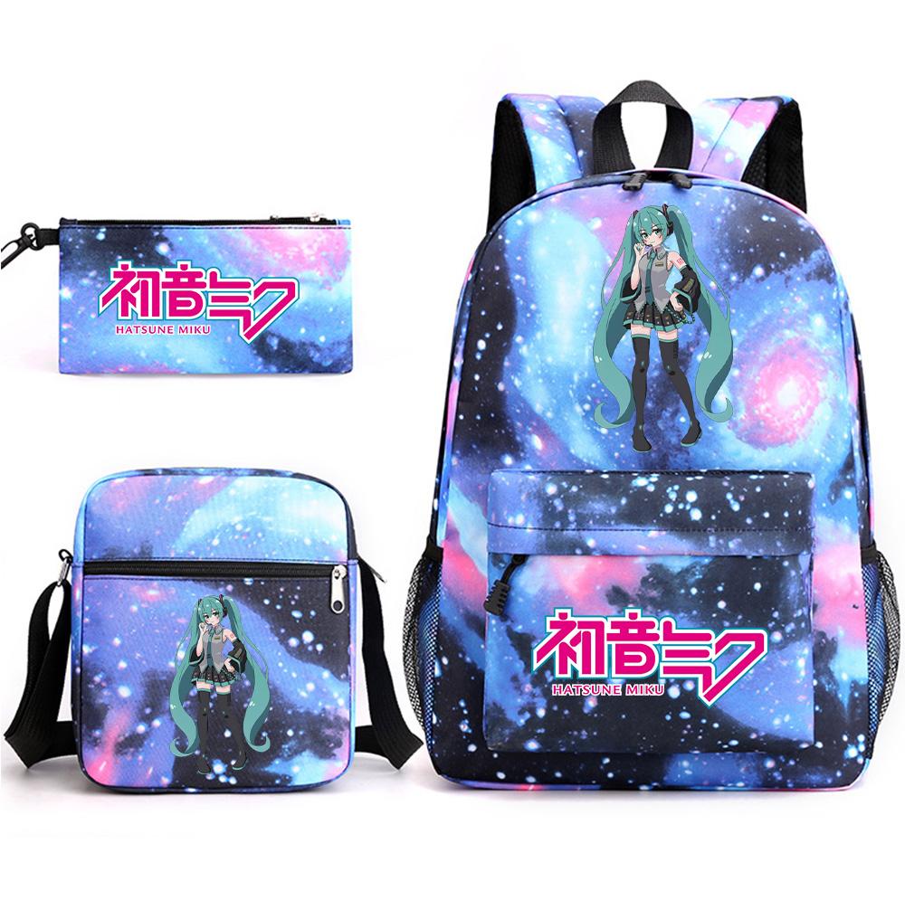 

3Pcs/set Anime Cartoon Hatsune Miku Printed Backpack with Shoulder Bag Pencil Case for Teenager Student Boy Girl Large Capacity Waterproof Schoolbag