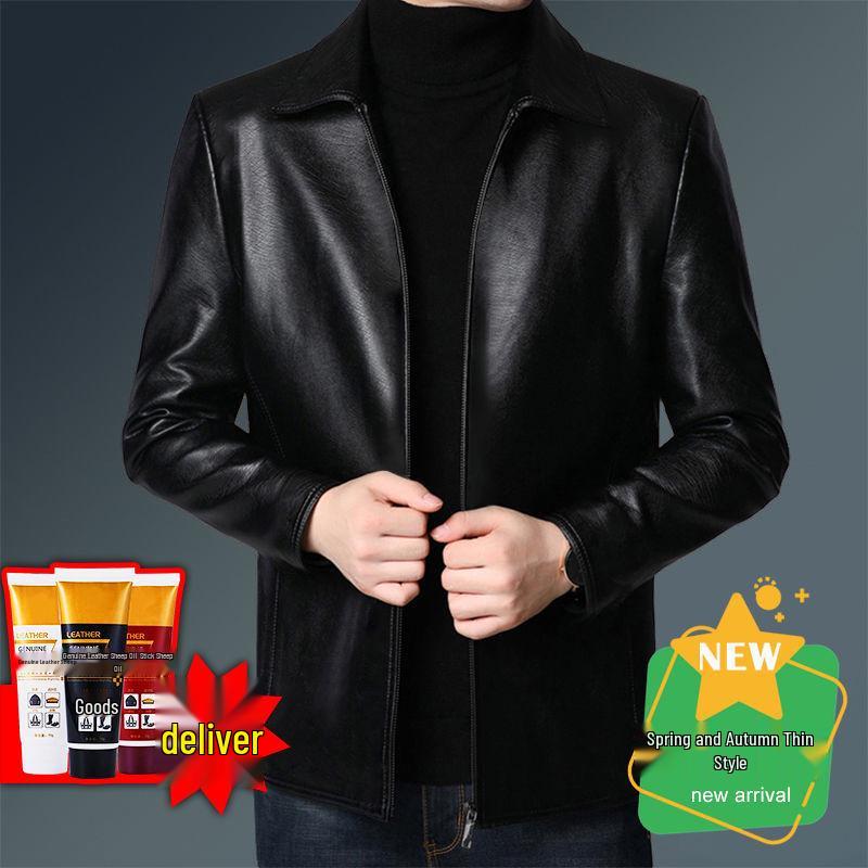 2024 Men's Fleece-Lined & Thin Style Winter Leather Jacket for Middle-Aged and Elderly