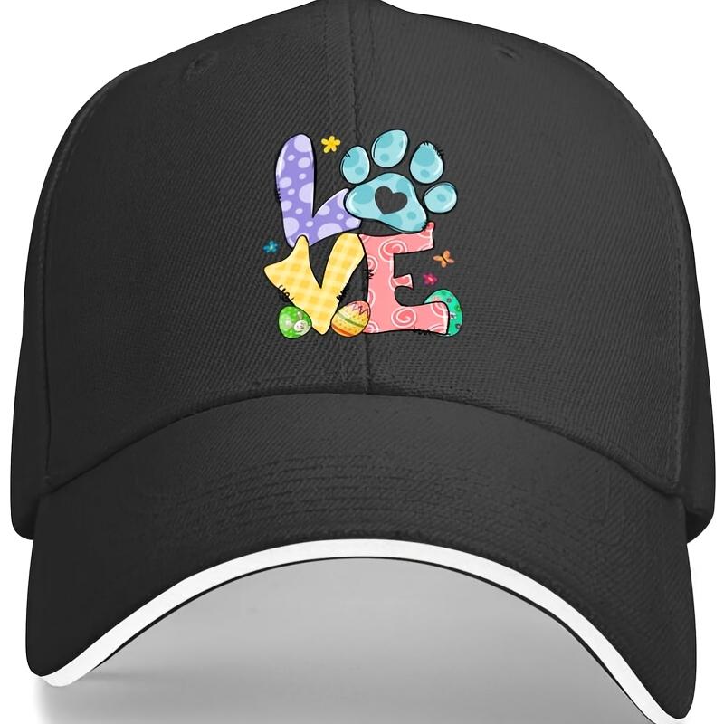 Love Paw Print Easter Eggs Baseball Cap Adult Unisex Polyester Casual Allseason Adjustable Hat