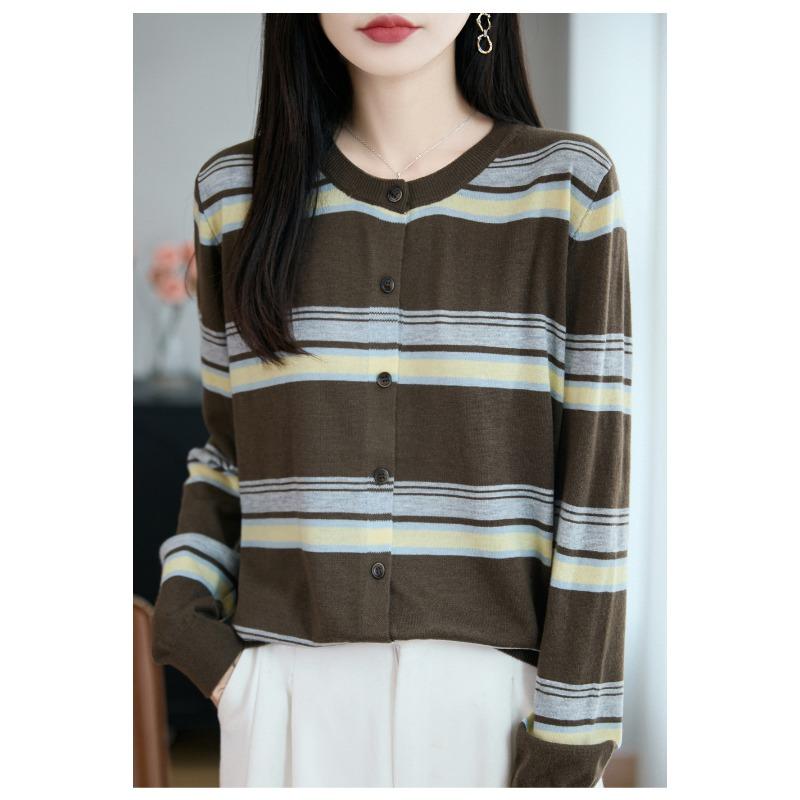 Women S Loose Fit Striped Knit Cardigan For Autumn