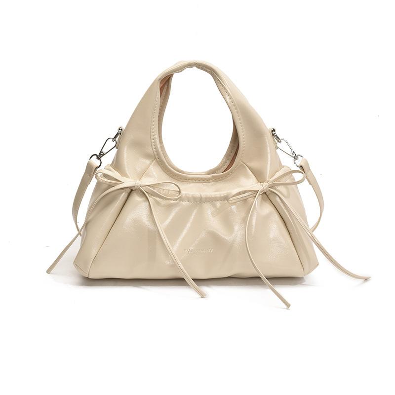Spring 2026 New Style Sweet Girl Style Bow Tie Drawstring Crescent Single Shoulder Bag Female Daily Commuting Underarm Bag бежевый