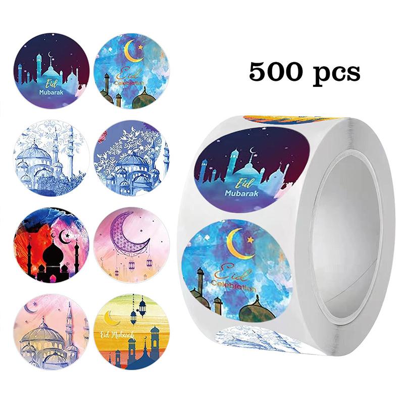 

500Pcs/roll Eid Mubarak Stickers Gold Labels for Home 2025 Ramadan Kareem Islam Muslim Party Eid Al Adha Gifts Ramadan Mubarak 1 roll