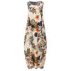 Abito Lungo Lento da Donna Vintage Senza Maniche Scollo O Stampa Floreale Foglie Cotone Lino