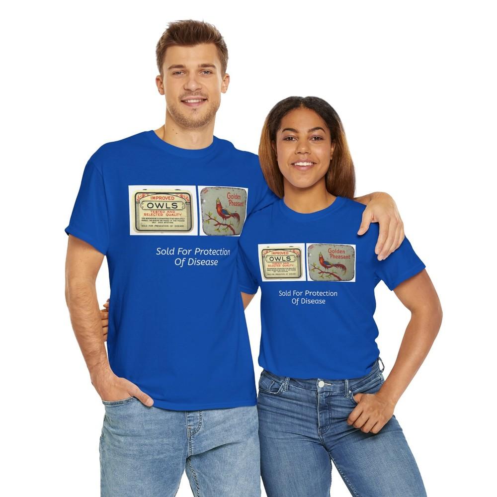 

Vintage Owls & Golden Pheasant Condom Tins Unisex Tee, Retro T-Shirt, Nature Unisex T-Shirt XXXXL