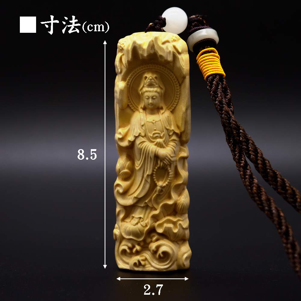 [Asuniko] Kannon Bodhisattva Wood Carving, Boxwood, Buddhist Statue, Amulet, Netsuke, 8.5cm, Protection from Evil, Prayer, Guardian Deity