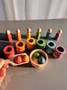 Beech Wooden Rainbow Sorting Toys Early Learning for Kids Pastel Pot Peg Dolls with Balls