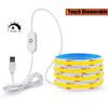 5V USB ON/OFF/Touch Dimmerable COB Strip 320Leds White 3000K 4000K 6000K Home Decor Cabinet Lamp Flexible Ribbon Rope LED Light