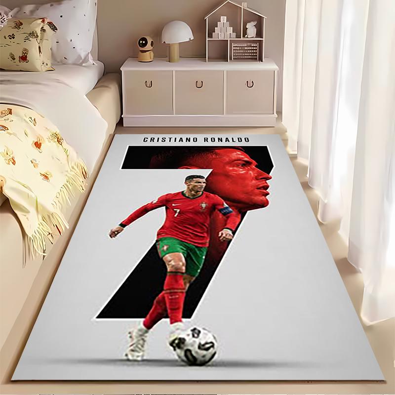 Sports Area Rug, Cristiano Ronaldo Portugal 7 Red Number Poster, Fan Cave Decor, Non-Slip Mat