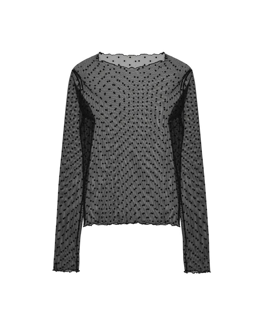 Nigaennikol Dot Mesh Scarf Top_Black