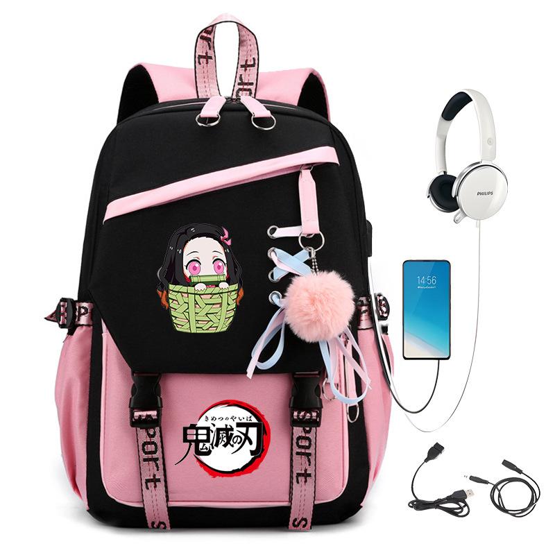 Japanese Campus Contrasting Color USB Multi-function Foreign Trade Children's Student Schoolbag Large Capacity Ghost Extinguishing