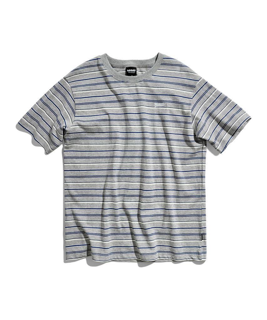 MINIMALPROJECT Minimal Embroidered Logo Border Multi-Stripe Short Sleeve T-Shirt Mst187 [Gray]