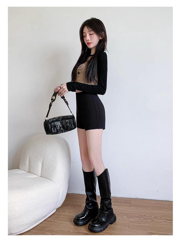 Women's High-Waisted Black A-Line Shorts, Summer 2024 Slimming Style