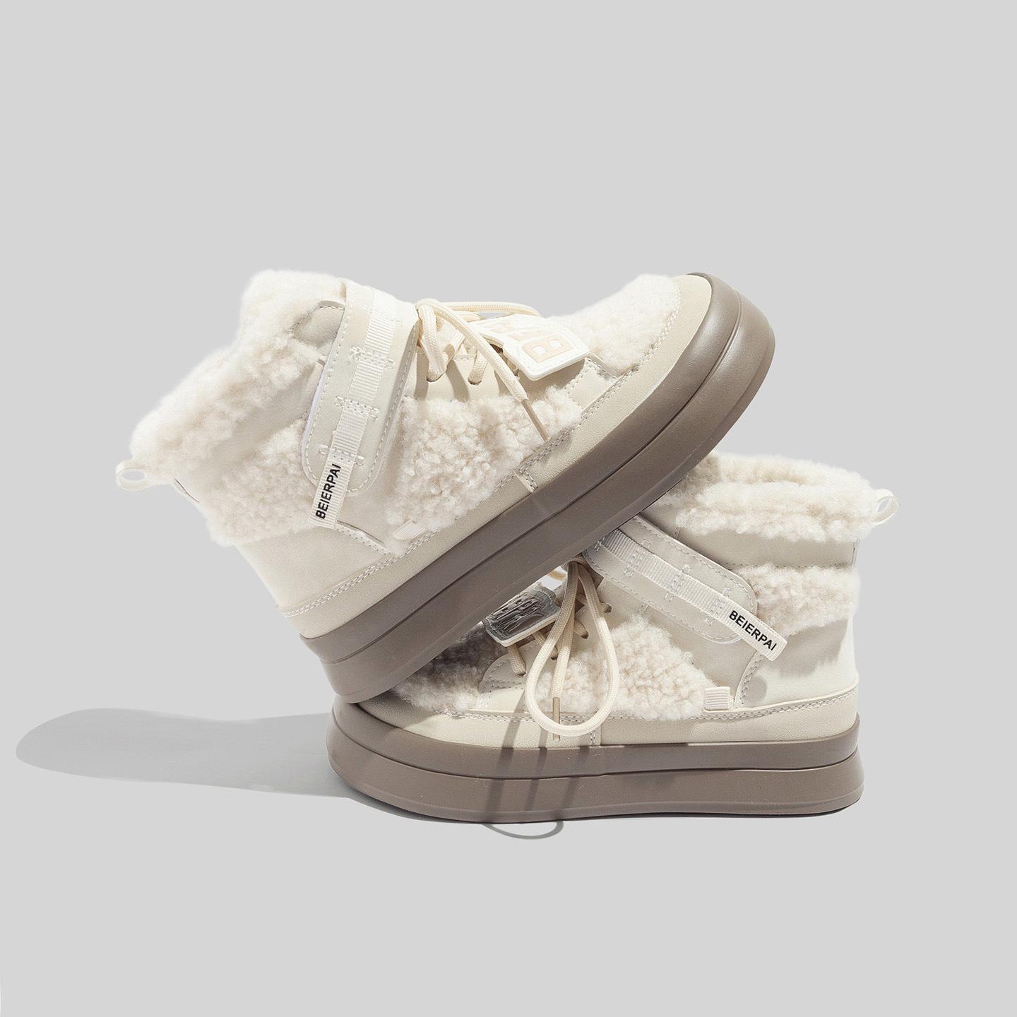 Lace-up Plush Snow Boots for Women Versatile Thick-soled Fleece-lined Warm Cotton Boots 40 3990₽