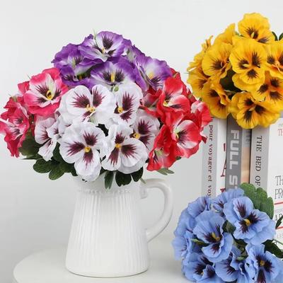 New Silk Cloth Artificial Pansy Flowers Dyed Edged DIY Floral Flower Bouquet Realistic Soft Simulation Flowers Photography Props