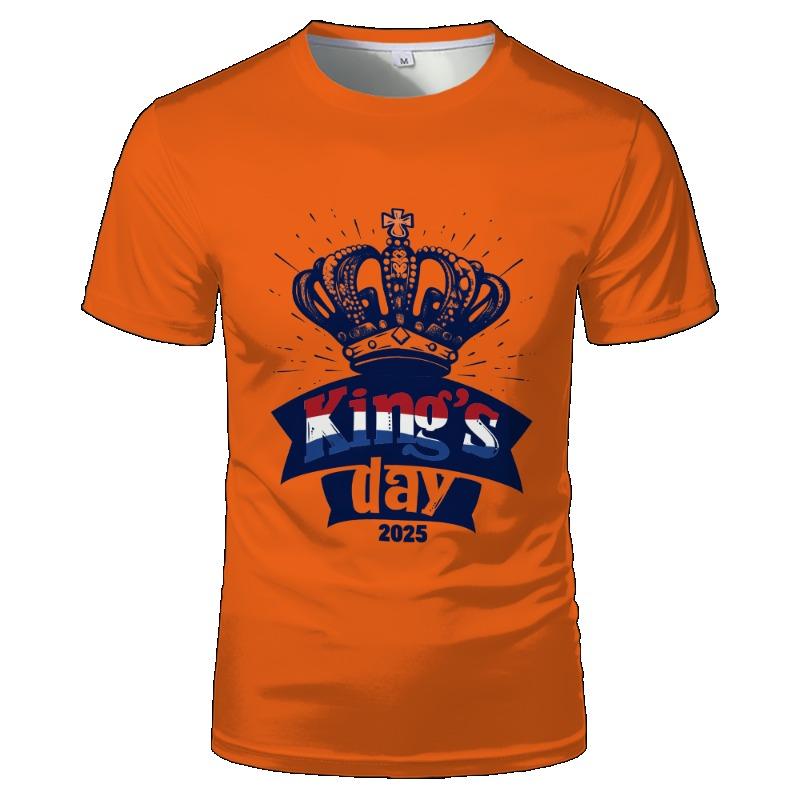 Holenderski Dzień Króla Pomarańczowy Wzór Odzieży T-shirt Z Wizerunkiem Flagi Holandii Moda Sportowa Rekreacyjna Trend Męski i Damski Oversize