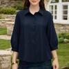 ZANZEA Women Turn Down Collar 3/4 Sleeve Casual Splice Blouse