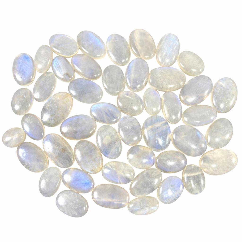 Rainbow Moonstone Oval Cabochons – White Rainbow Moonstone Gemstone, Natural Loose Stone for Jewelry Making