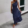 Nuevo Elegante Vestido Largo sin Mangas de Lunares para Mujer Cuello Redondo con Volantes en Capas Vestido Largo Fluido Cintura Alta Vestido Casual de Playa para Vacaciones de Verano