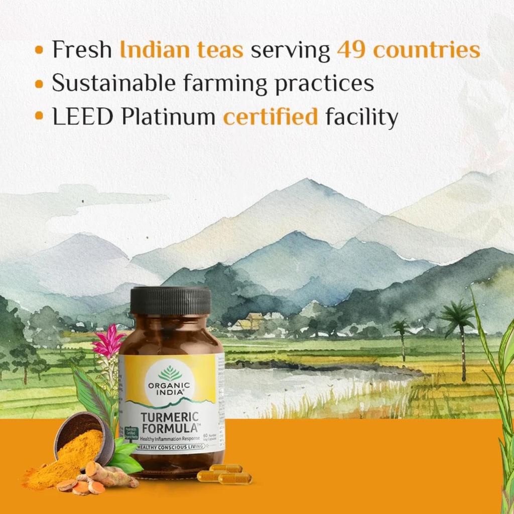 Organic India Turmeric Formula 60 Veg Capsules for Immunity, Inflammation Support, Metabolism, Skin & Joint Wellness