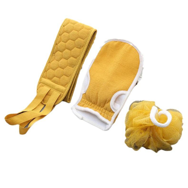 Exfoliating Towel Set: Three-Piece Bath Ball & Long Back Scrubber for Deep Cleaning