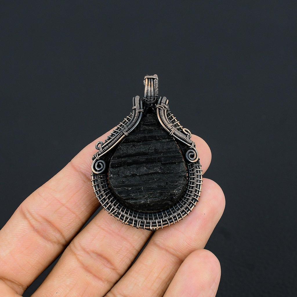Black Tourmaline Rough 999 Copper Wire Wrapped Pendant, Handmade Gemstone Pendant Jewelry, Gifts For Wife Brand New Pendant