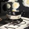 Dark Silver Letter Light Luxury Retro Ceramic Coffee Cup Saucer Hanging Ear Coffee Cup Saucer