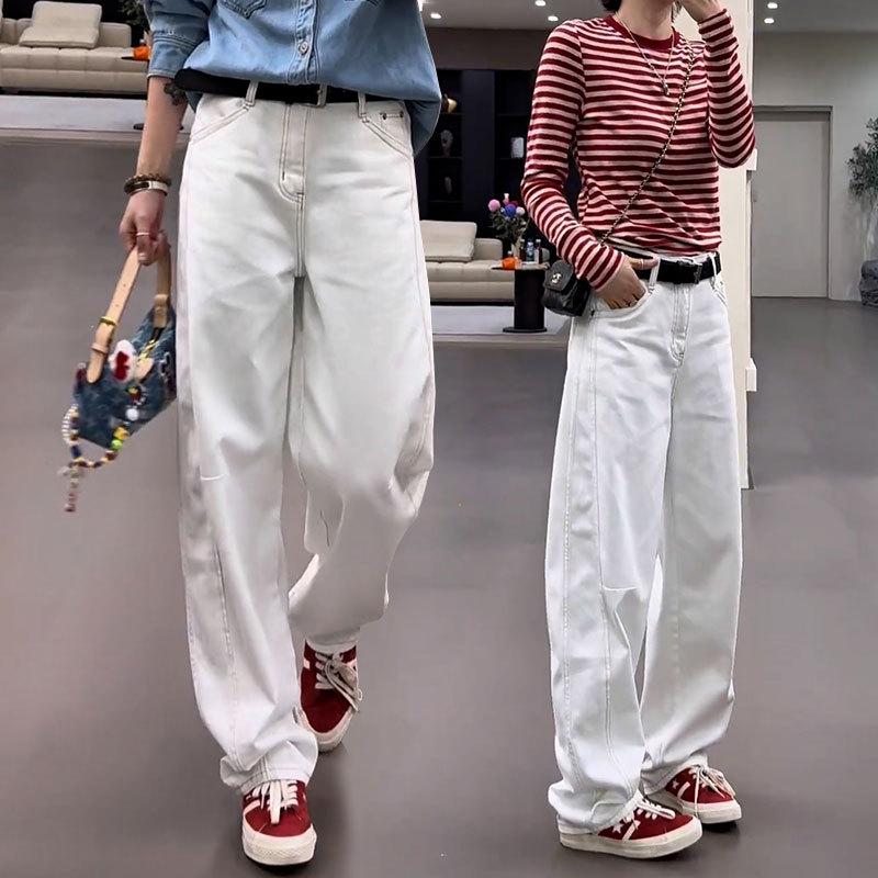 

Белые женские джинсы с высокой талией, широкими штанинами, облегающие - Европейский стиль, весна/осень 2025 2XL белый