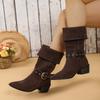 Women Wide Tube Two-Way Wearable Western Cowboy Boots Pointed Toe Mid-Calf Boot with Collar Flip Design Versatile Chunky Heel