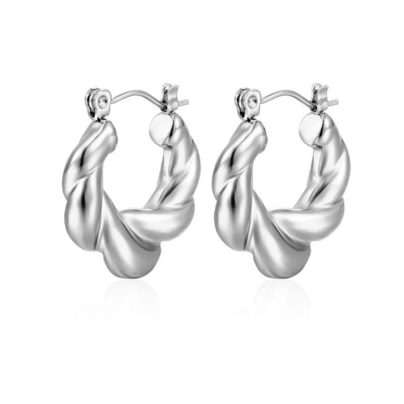 

Титановая сталь Темперамент Твист Ухо Пряжка Большие Кольца Витые Серьги Высокого Класса Женские Нержавеющая сталь Ретро Кольца Украшения