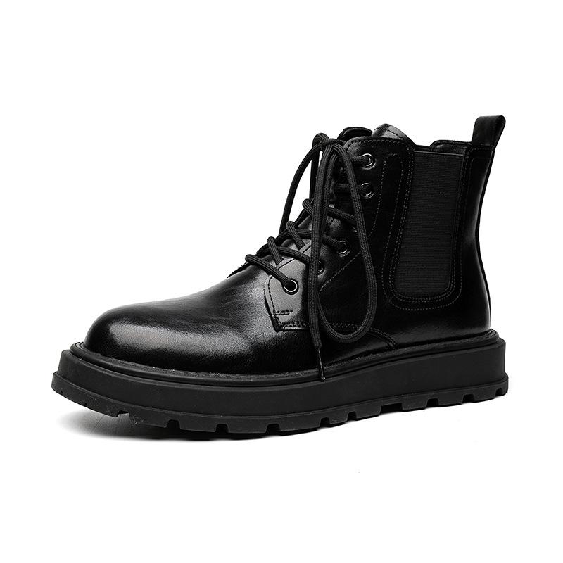 Men's Casual Platform Boots Black Tide Genuine Leather Shoes Business Office Dress Cowboy Ankle Boot Spring Autumn Botas Hombre