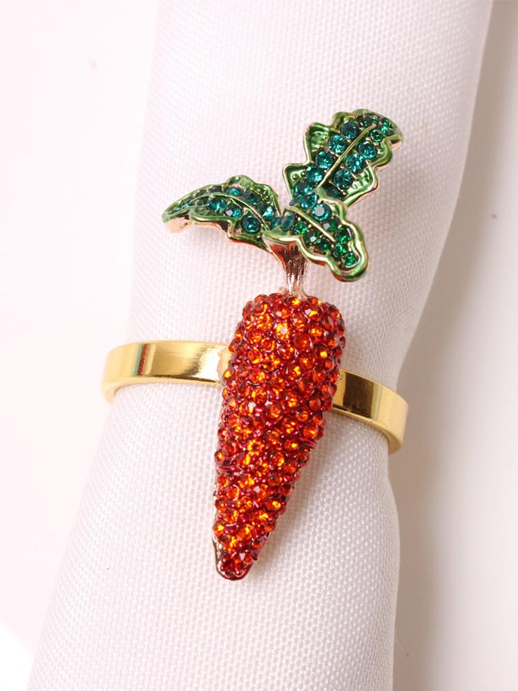 4PCS Christmas Deer Napkin Rings,Diamond-studded Carrot Napkin Holder,Napkin Buckle for Dining Room Family Dinner Table Decor